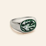 OVAL ENAMEL SIGNET RING GREEN-silver