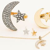 MOON & STAR EARJACKET - silver with diamonds