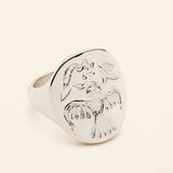 MIRROR SIGNET RING WITH BIRD - silver