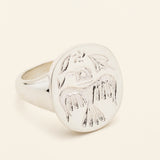 ROUND SIGNET RING WITH BIRD - silver