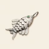 Pendant Fish with Green Eyes, Large, Silver