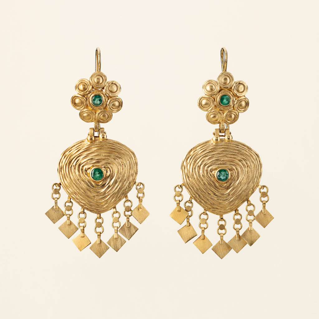 SUMMER EARRINGS WITH EMERALDS- goldplated silver
