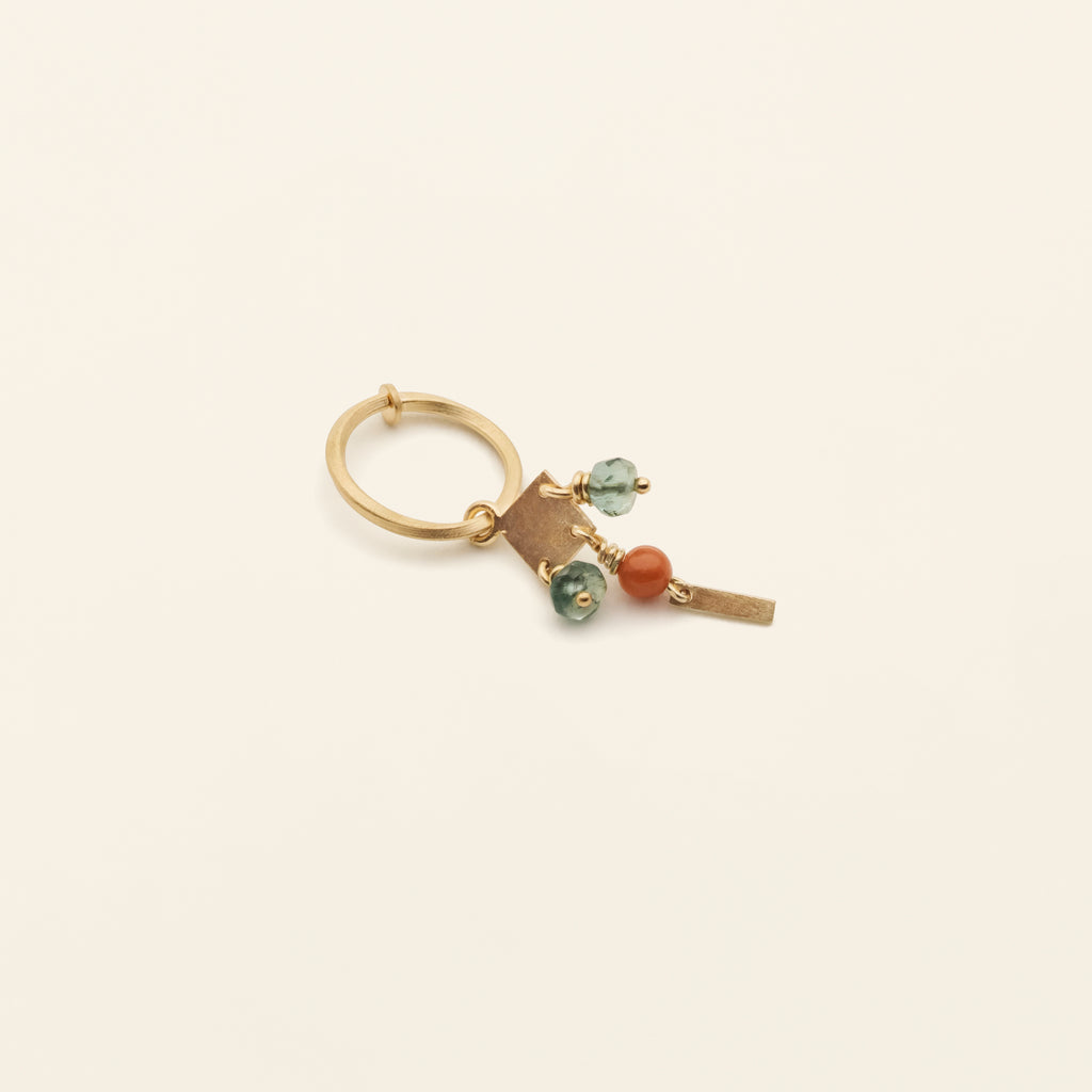 PERSIAN MINI HOOP W. CORAL AND TOURMALINE- gold plated silver