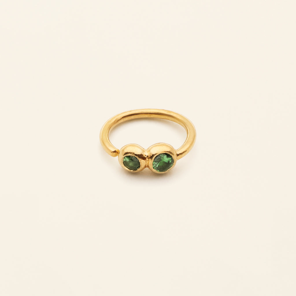 MINI HOOP - 18K gold with 2 tvasorites
