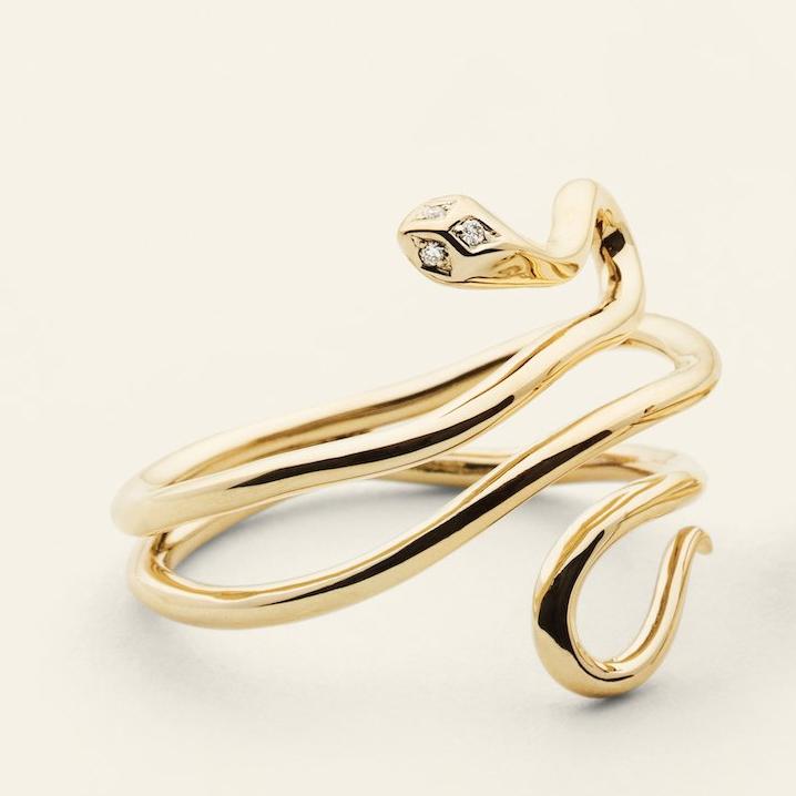 SNAKE RING - 18 karat gold with three diamonds