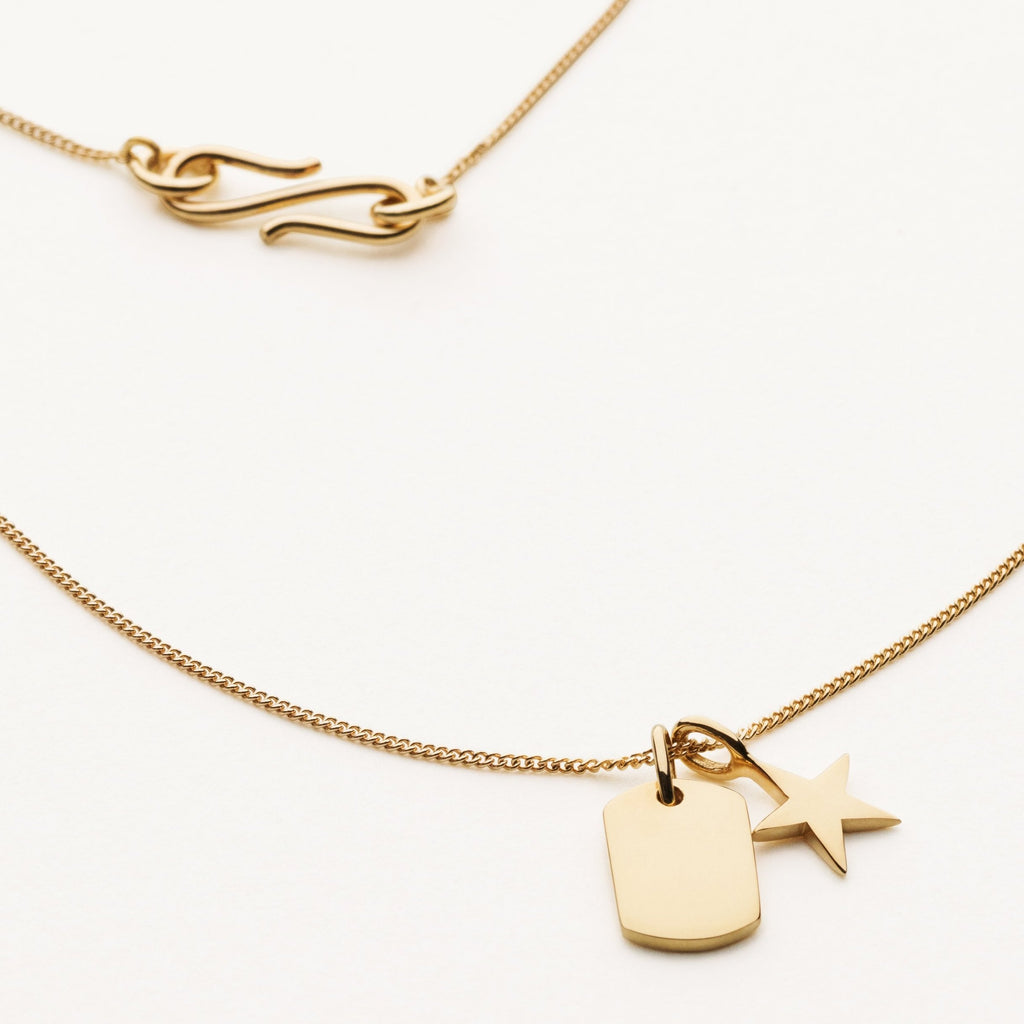 MINI TAG AND STAR NECKLACE - gold plated silver