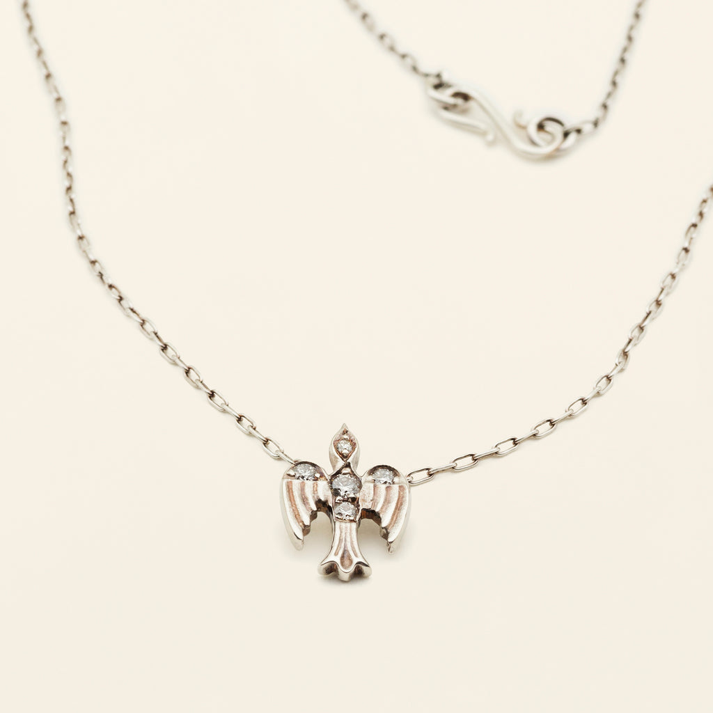 MEDIUM BIRD NECKLACE - silver with diamonds