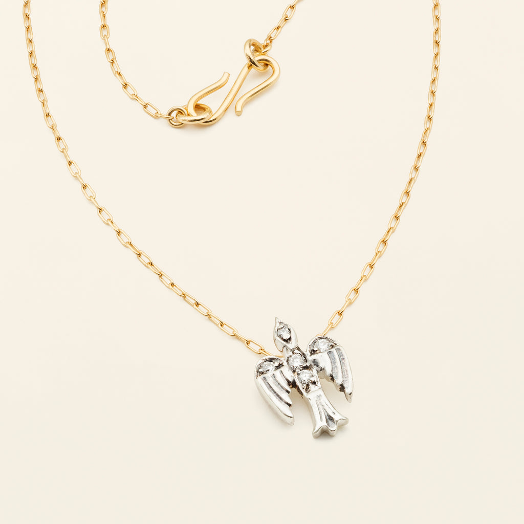 SMALL BIRD NECKLACE - silver & gold plated with diamonds