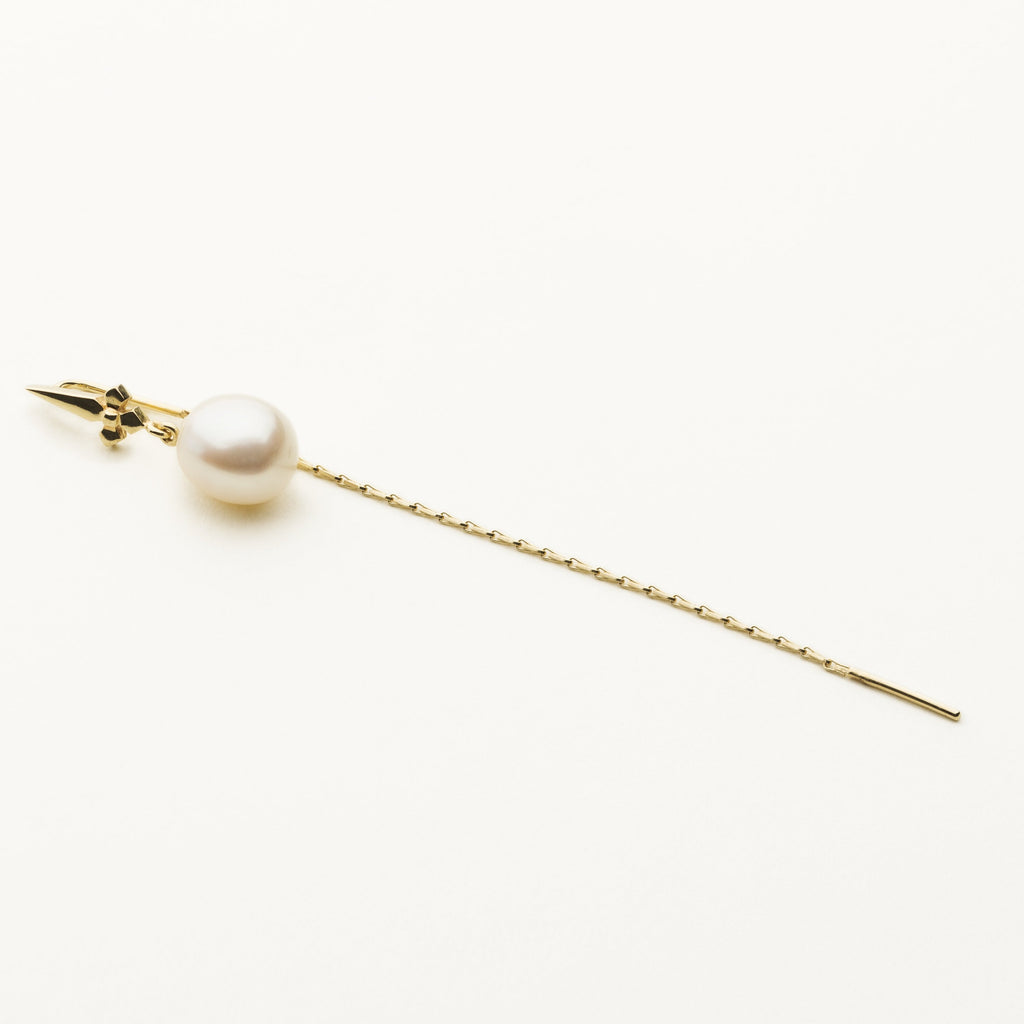 PEARL CHAIN EARRING - gold plated silver with pearl